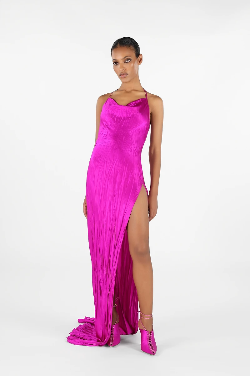 Crinkled Silk Long Dress