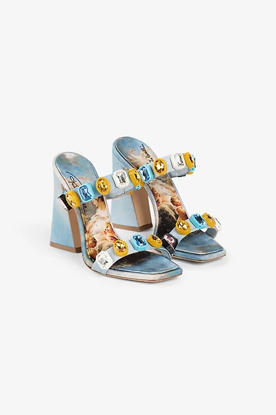 Crystal-embellished graphic-print sandals