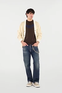 Sandblasted-Effect Jeans With Chain