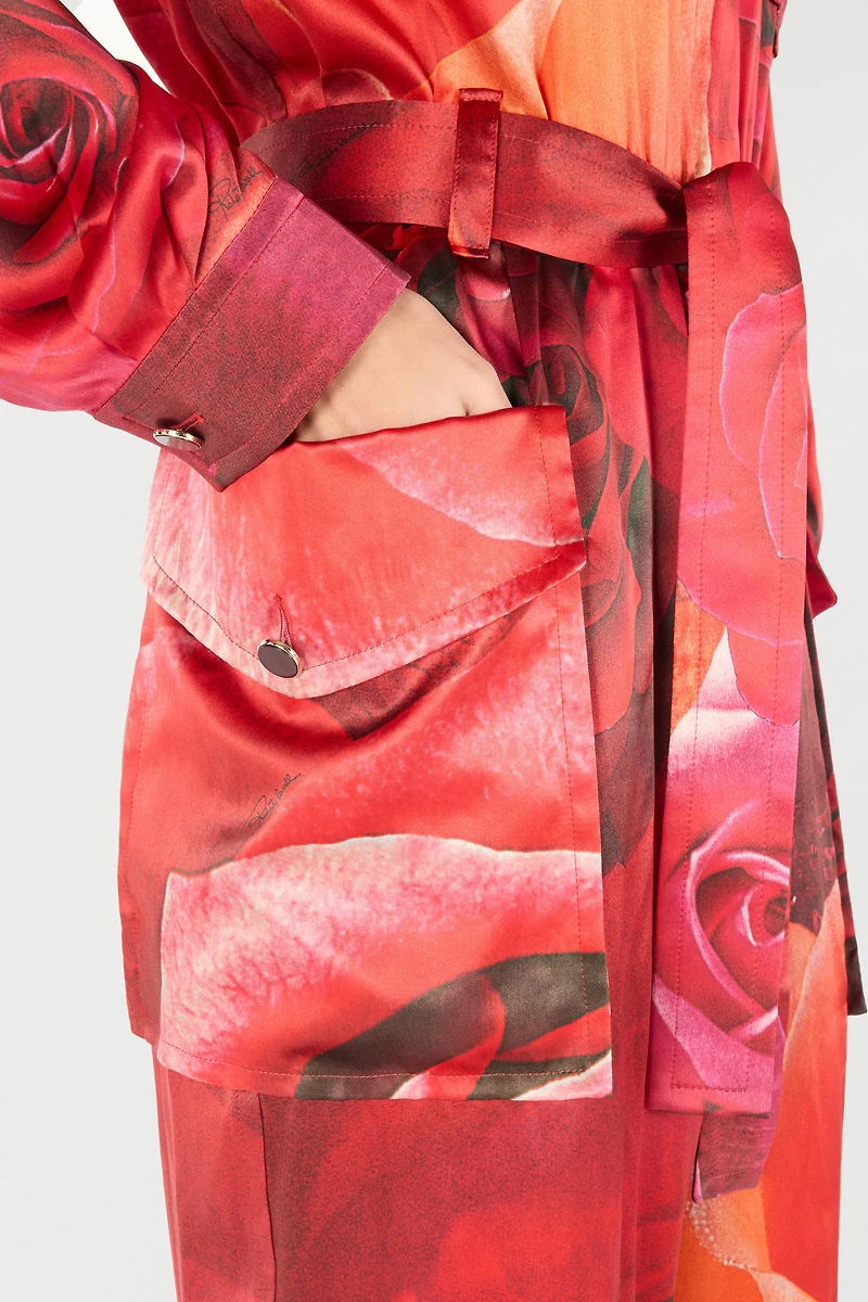 Rose-Print Shirt-Style Jumpsuit