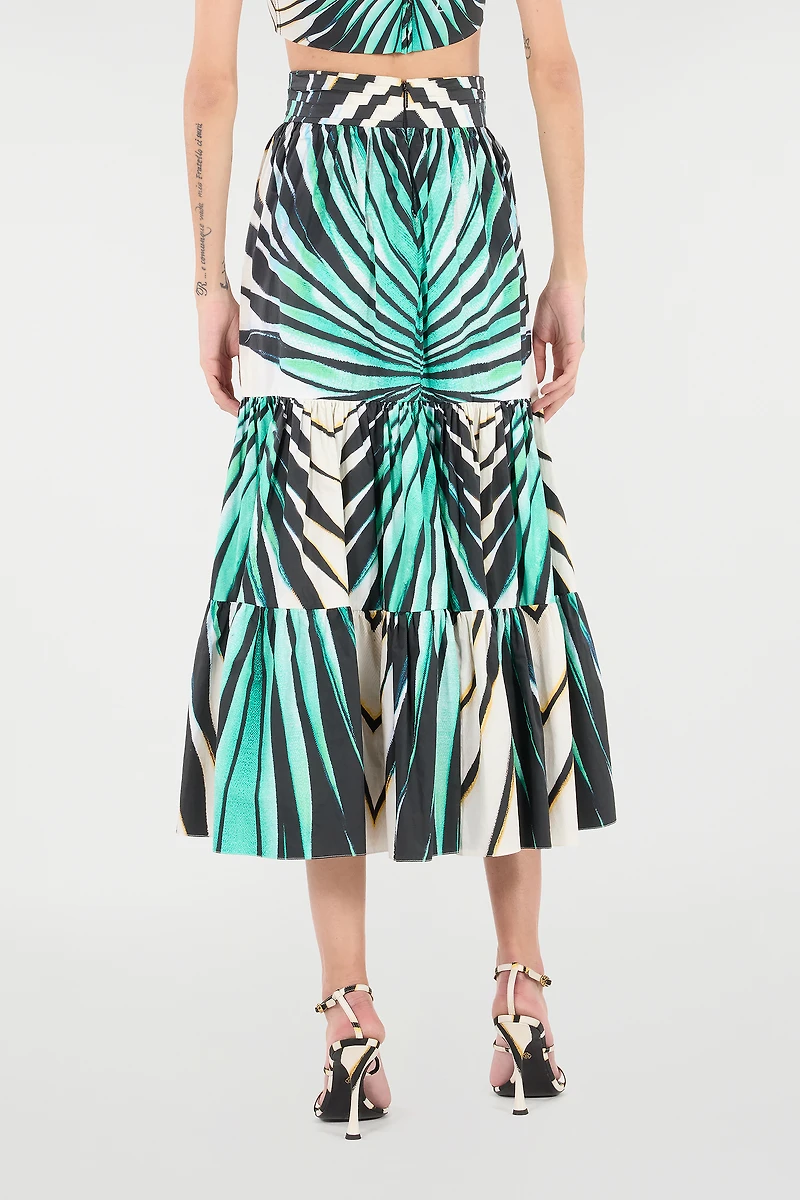 Ray Of Sea Print Cotton Midi Skirt