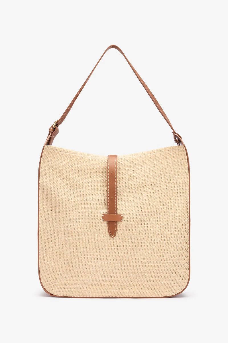 Large Raffia-Effect Shoulder Bag