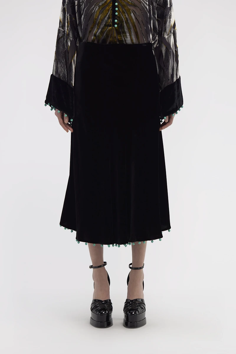 Beaded-trim high-waisted skirt