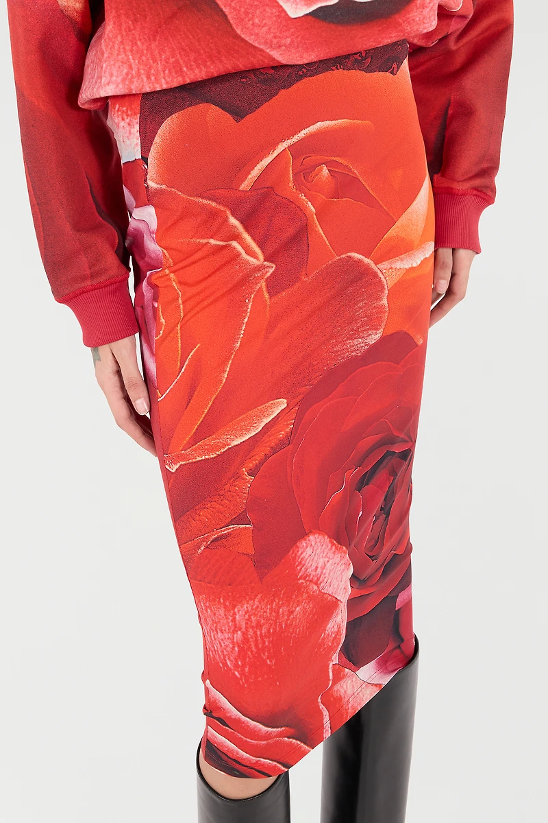 Pencil Skirt With Rose Print