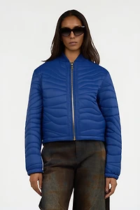Blue Quilted Bomber Jacket