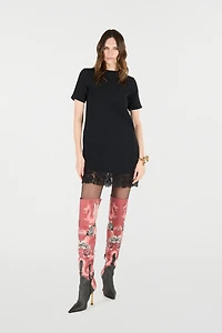 Mini Dress With Lace On The Hem