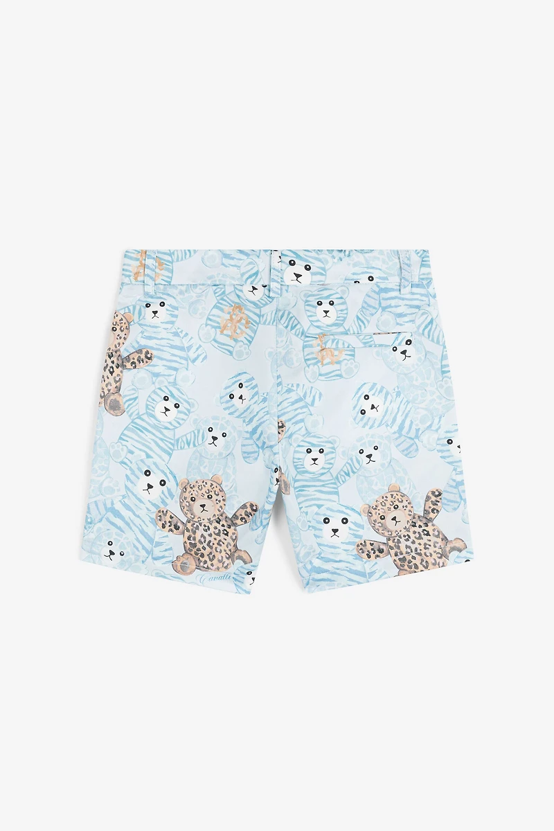 Teddy Bear-Print Cotton Shorts