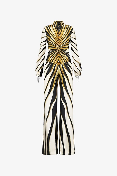 Ray Of Gold Print Silk Jumpsuit