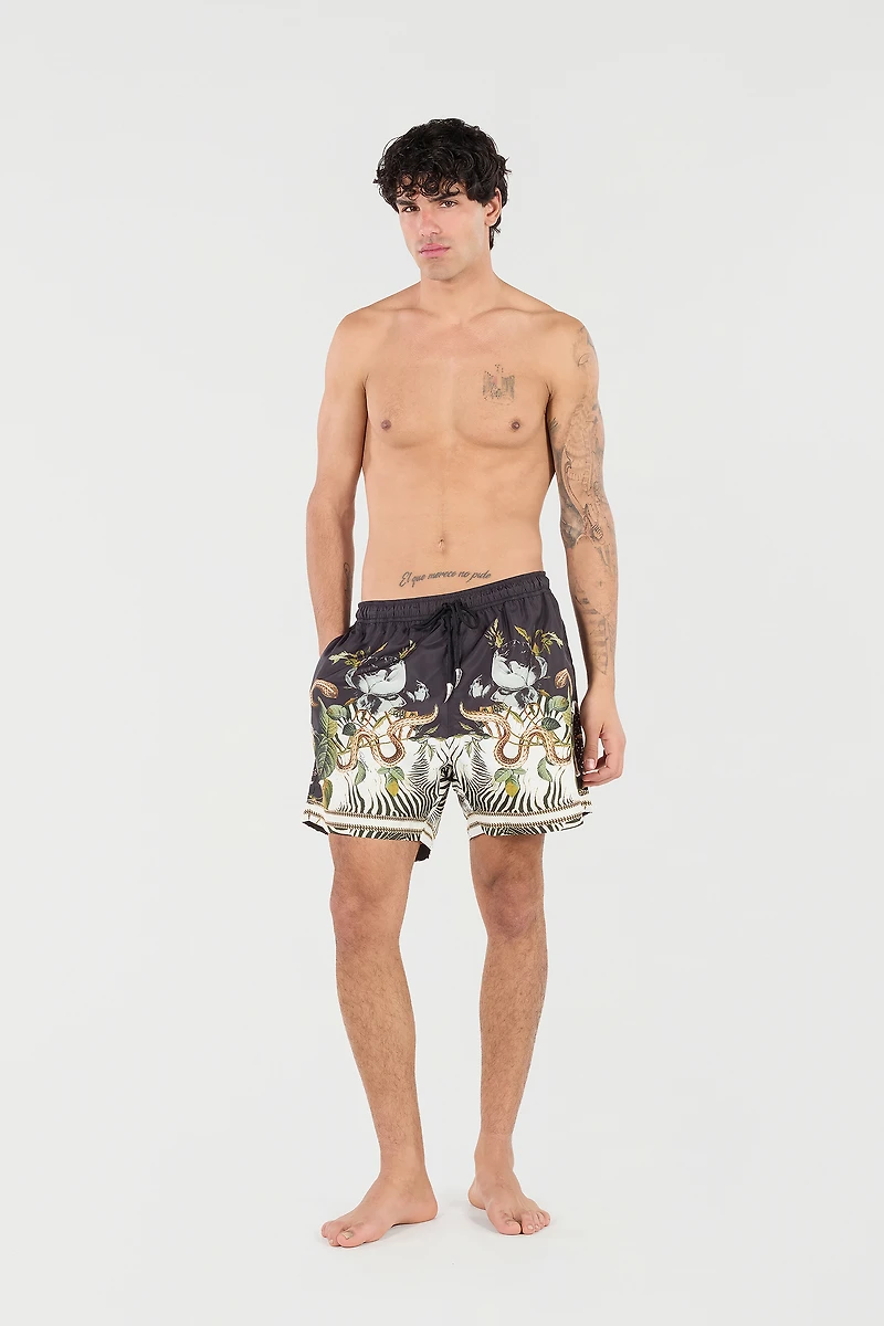 Swim Shorts With Fang And Animal Print
