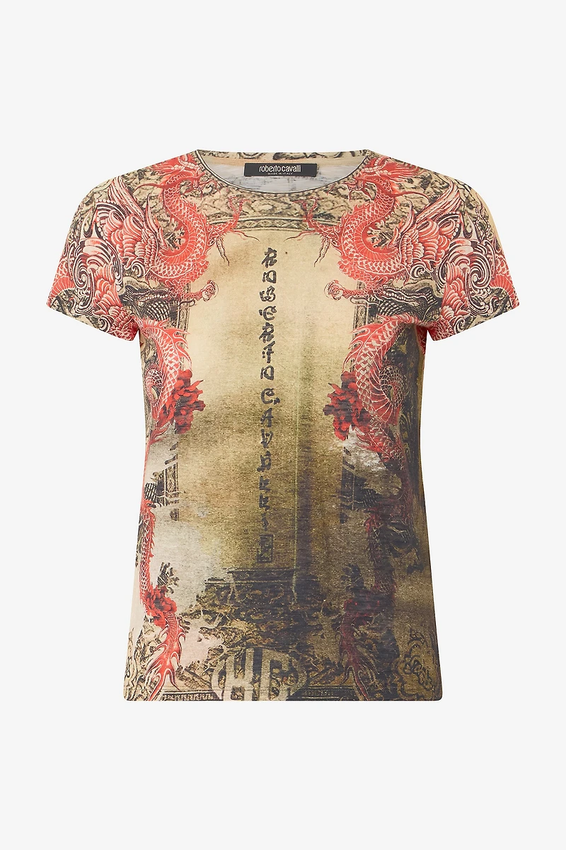 Cotton T-Shirt With Oriental Print
