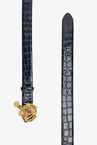 Crocodile-Effect Belt With Bejeweled Tiger