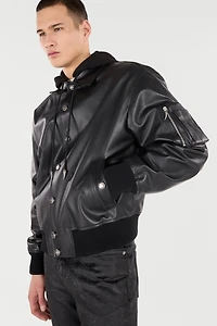 Leather Bomber Jacket With Hood