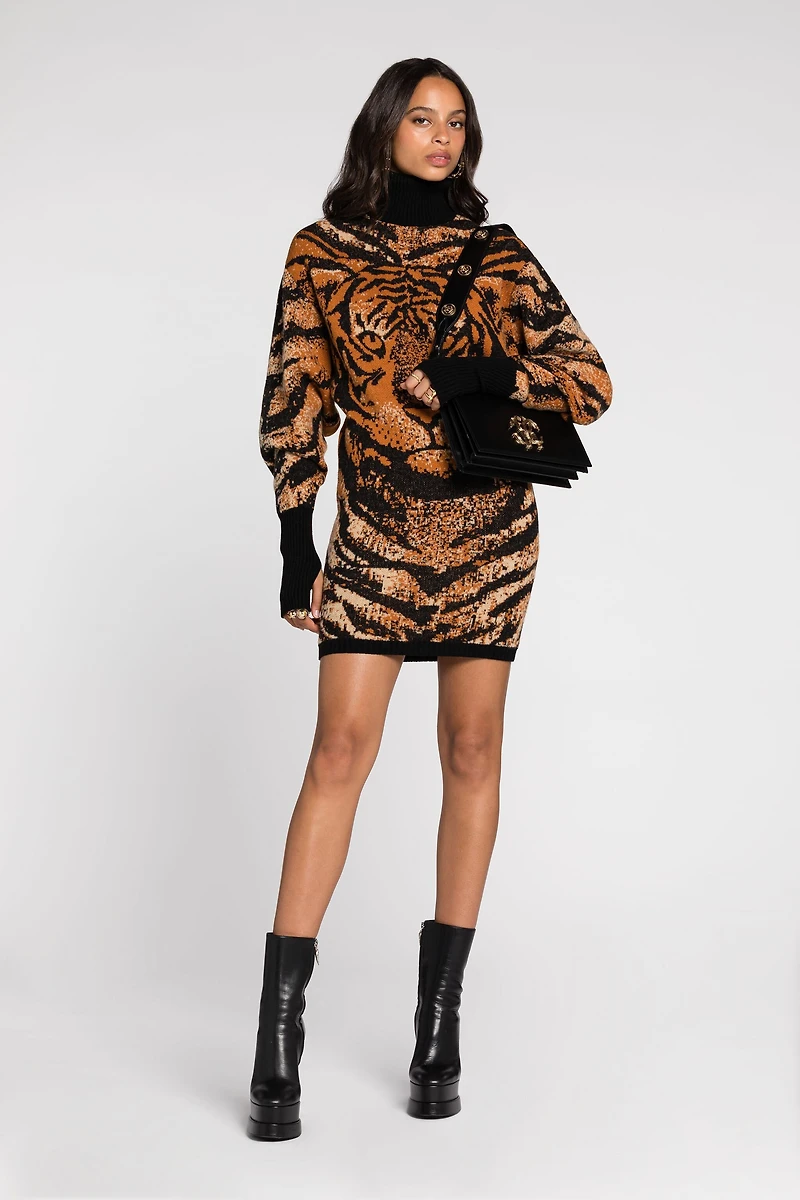 Tiger jacquard knitted dress