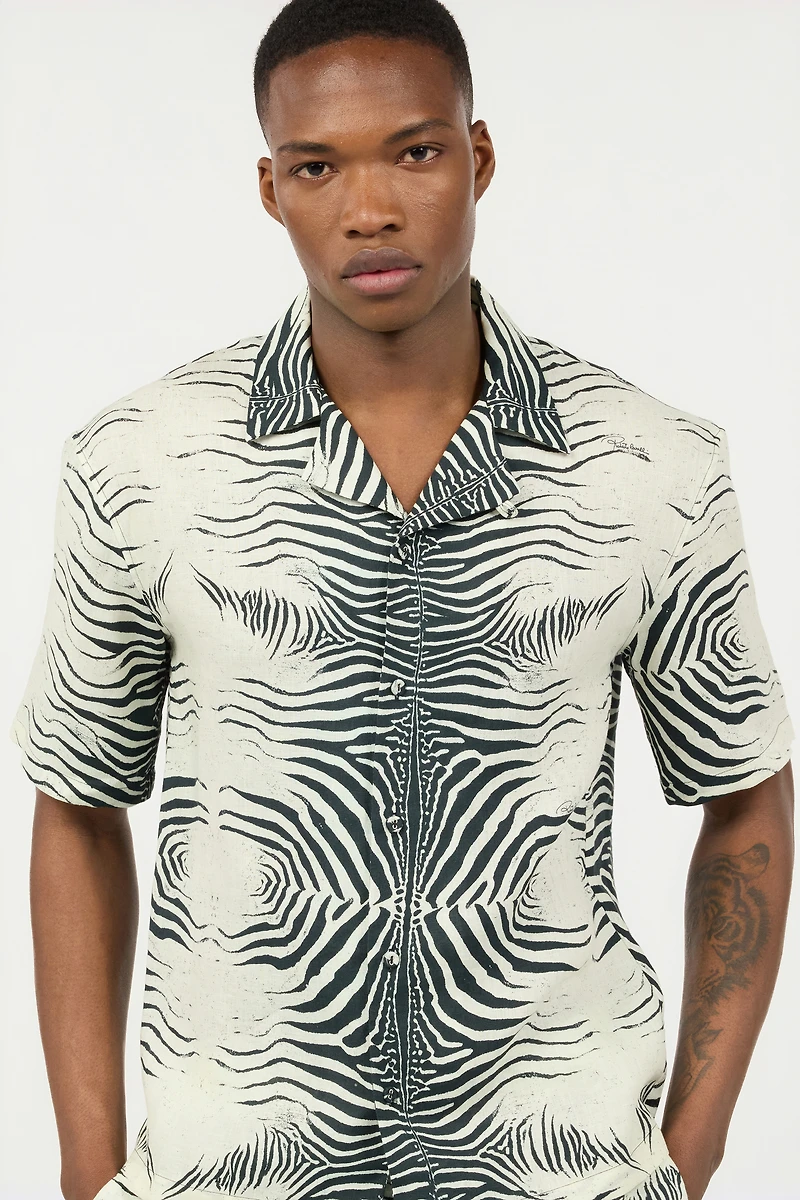 Linen Shirt With Mini Zebra Print