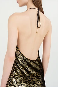 Macro Leopard Print Silk Slip Dress