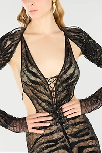 Long Ray Of Gold Sequined Dress