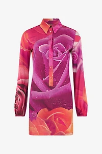 Mini Dress With Garden Rose Print