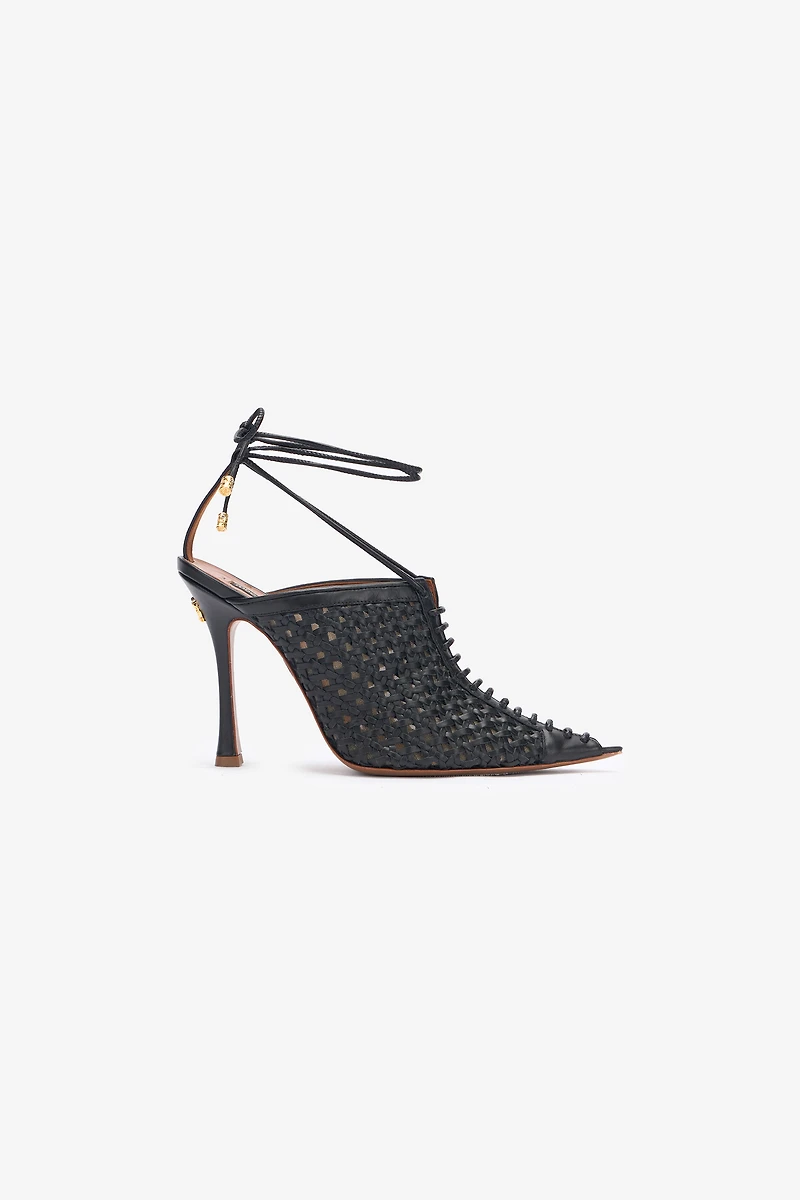 Black Woven Lace-Up Sabot