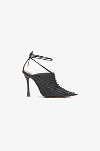 Black Woven Lace-Up Sabot