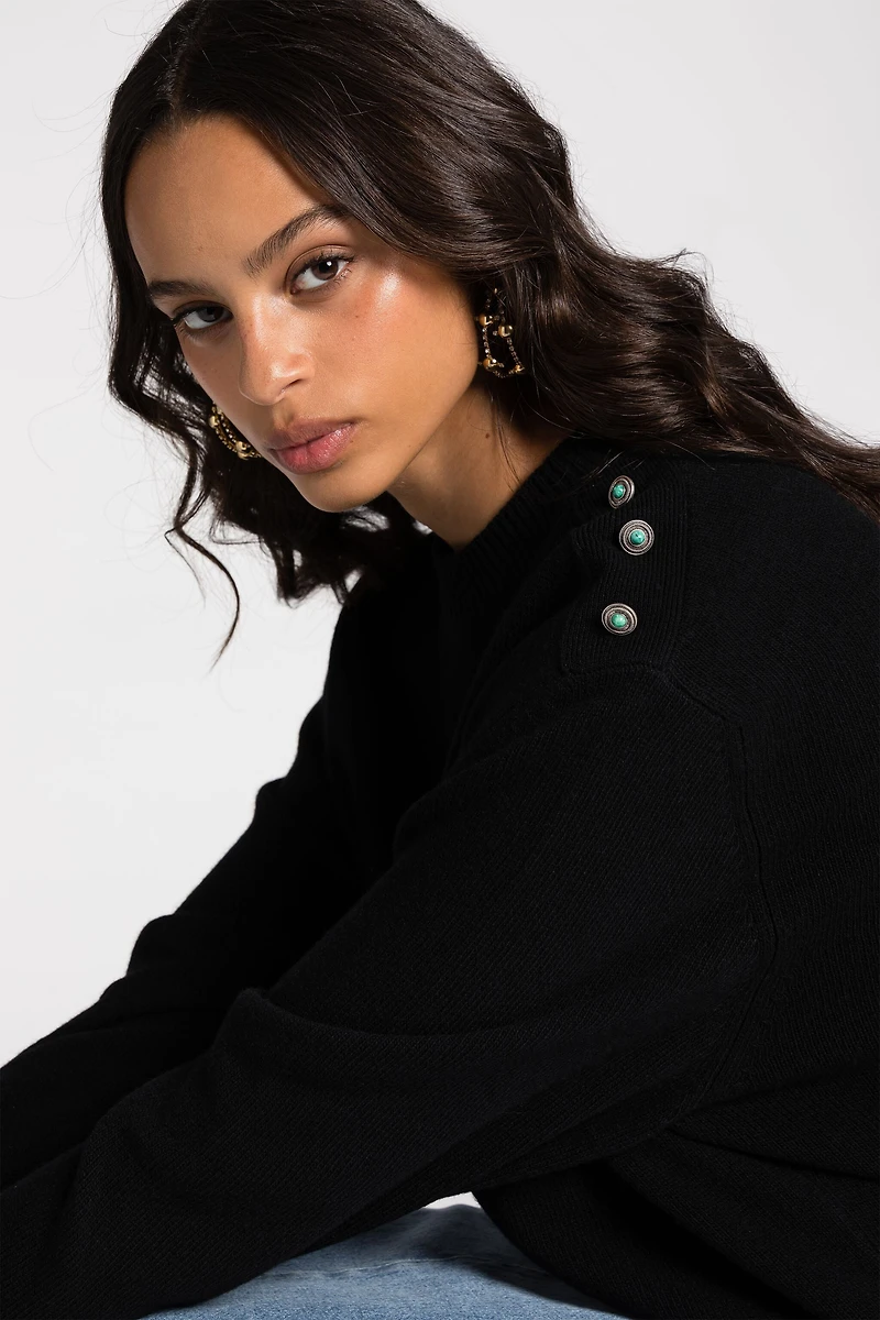 Stud-embellished crew-neck jumper