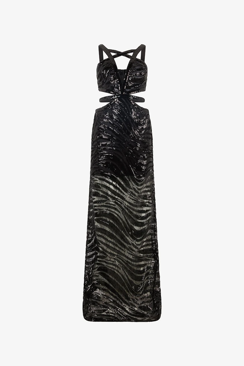 See-Through Dress With Sequined Zebra Pattern