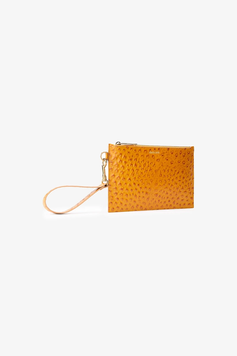Ochre Clutch in Ostrich-Effect Leather