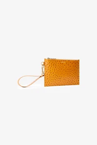 Ochre Clutch in Ostrich-Effect Leather
