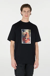 T-Shirt With Distressed-Effect Snake And Rose Print