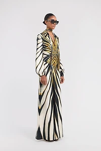 Ray Of Gold Print Silk Jumpsuit
