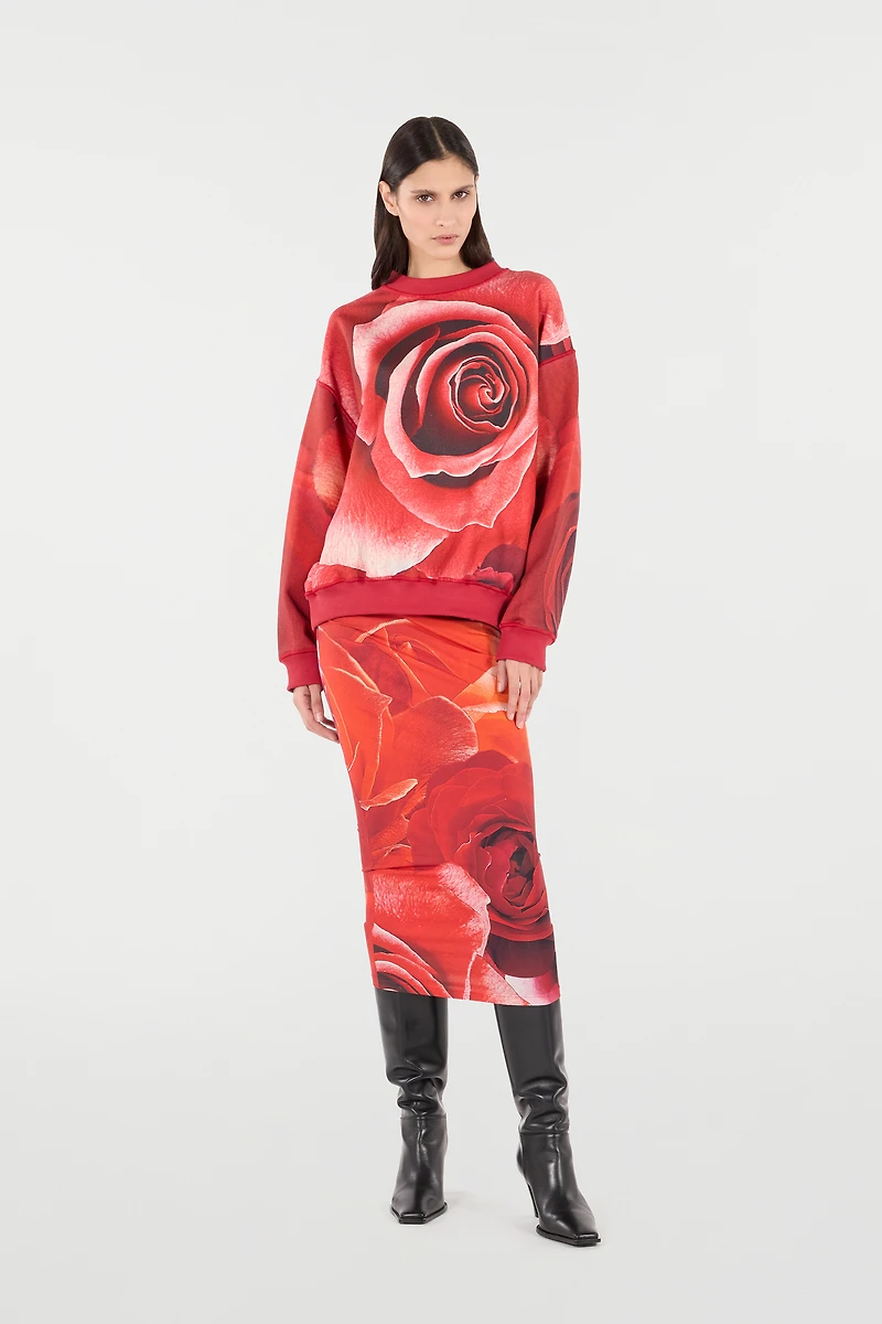 Sweatshirt With Maxi-Rose Print