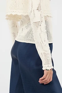 Openwork Cropped Cardigan With Roses