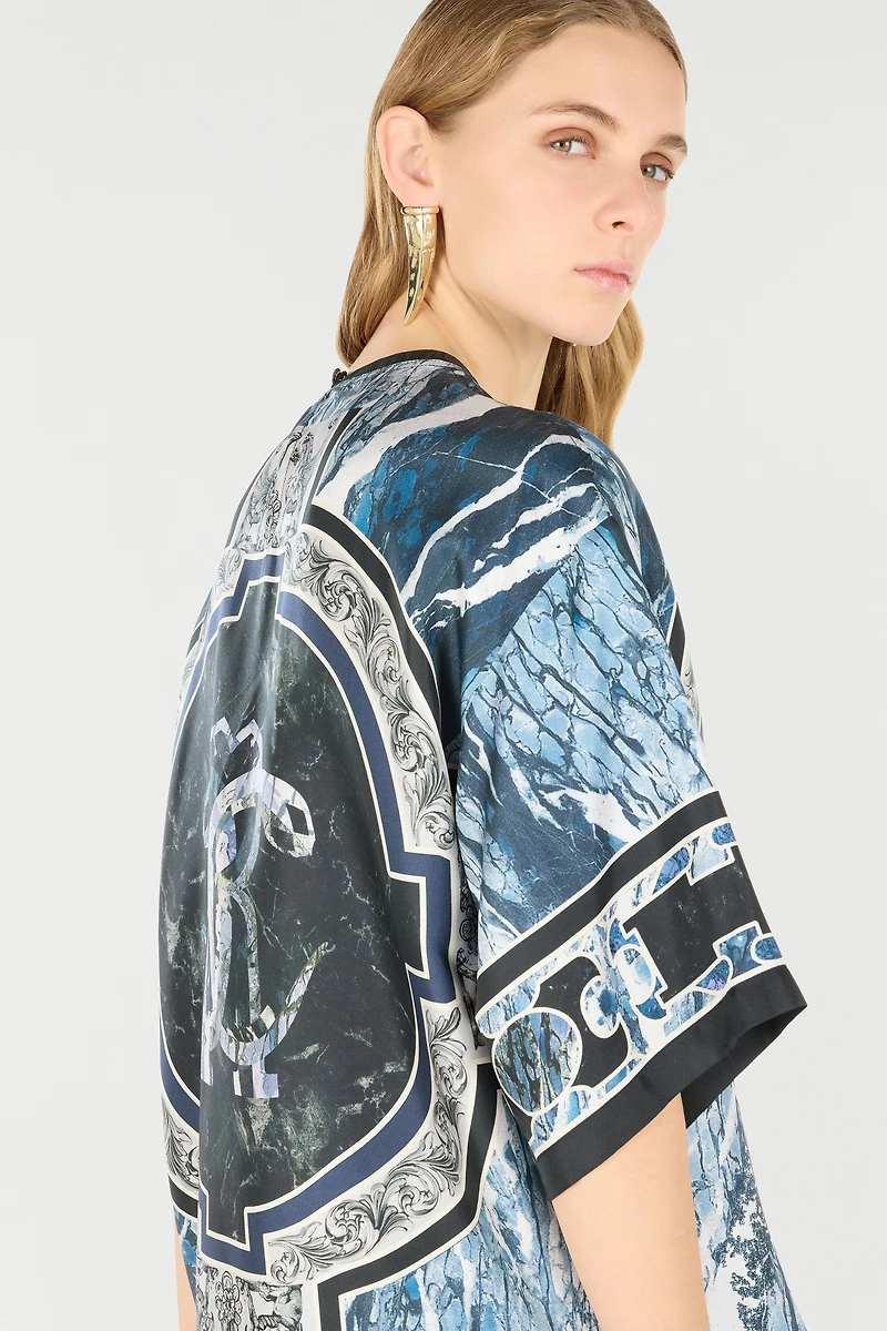 T-Shirt With Mirror Snake Monogram And Marble Print