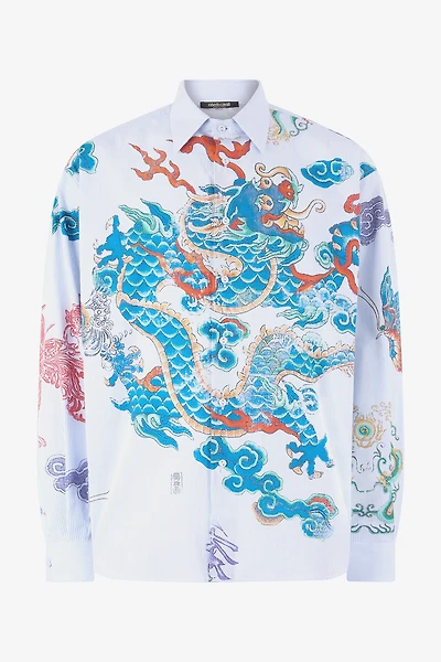 Shirt With Dragon, Flowers And Butterflies