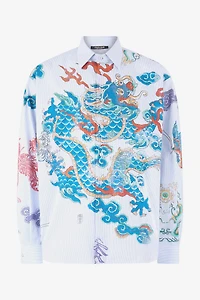 Shirt With Dragon, Flowers And Butterflies