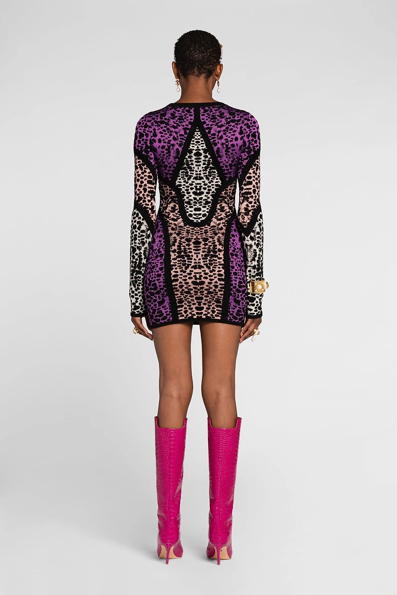 Animal print panelled minidress