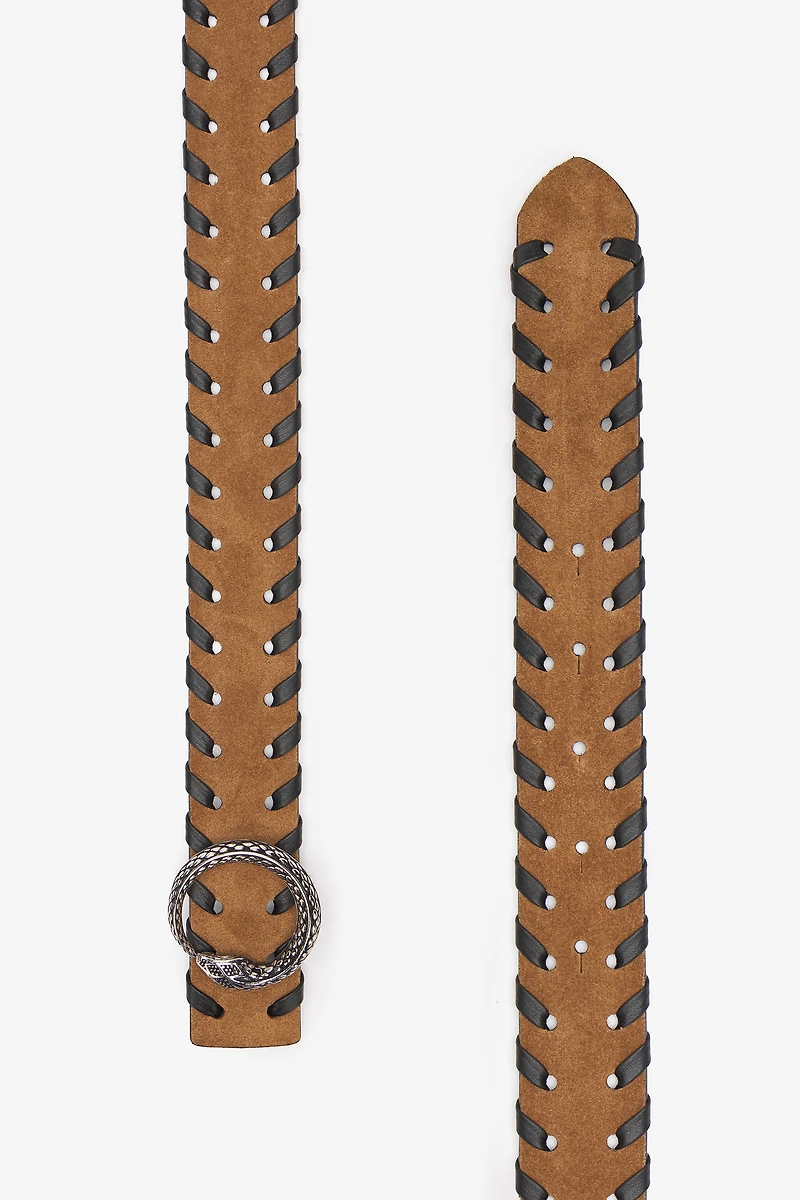 Leather Belt With Snake Buckle
