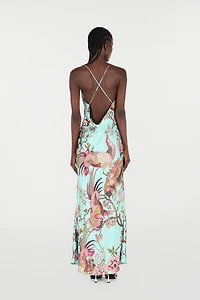 Slip Dress With Oriental Bird Print