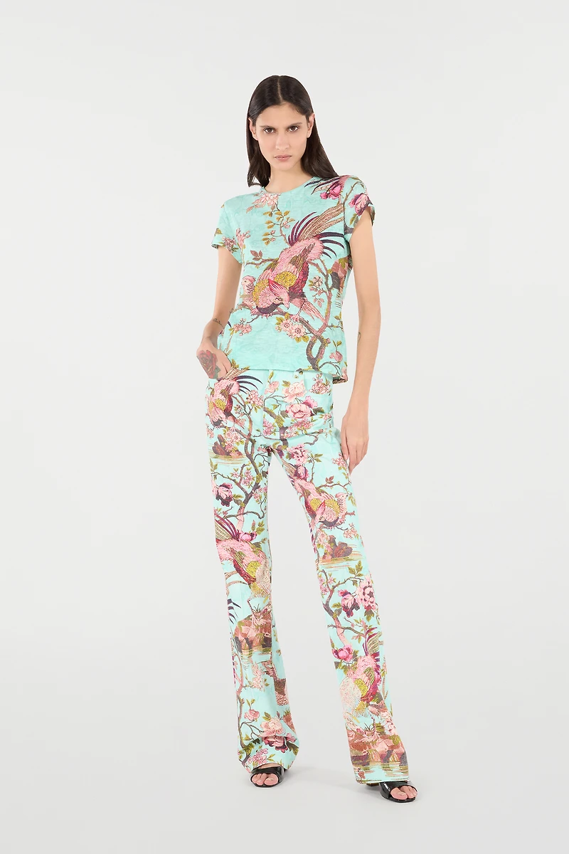 T-Shirt With Oriental Bird Print