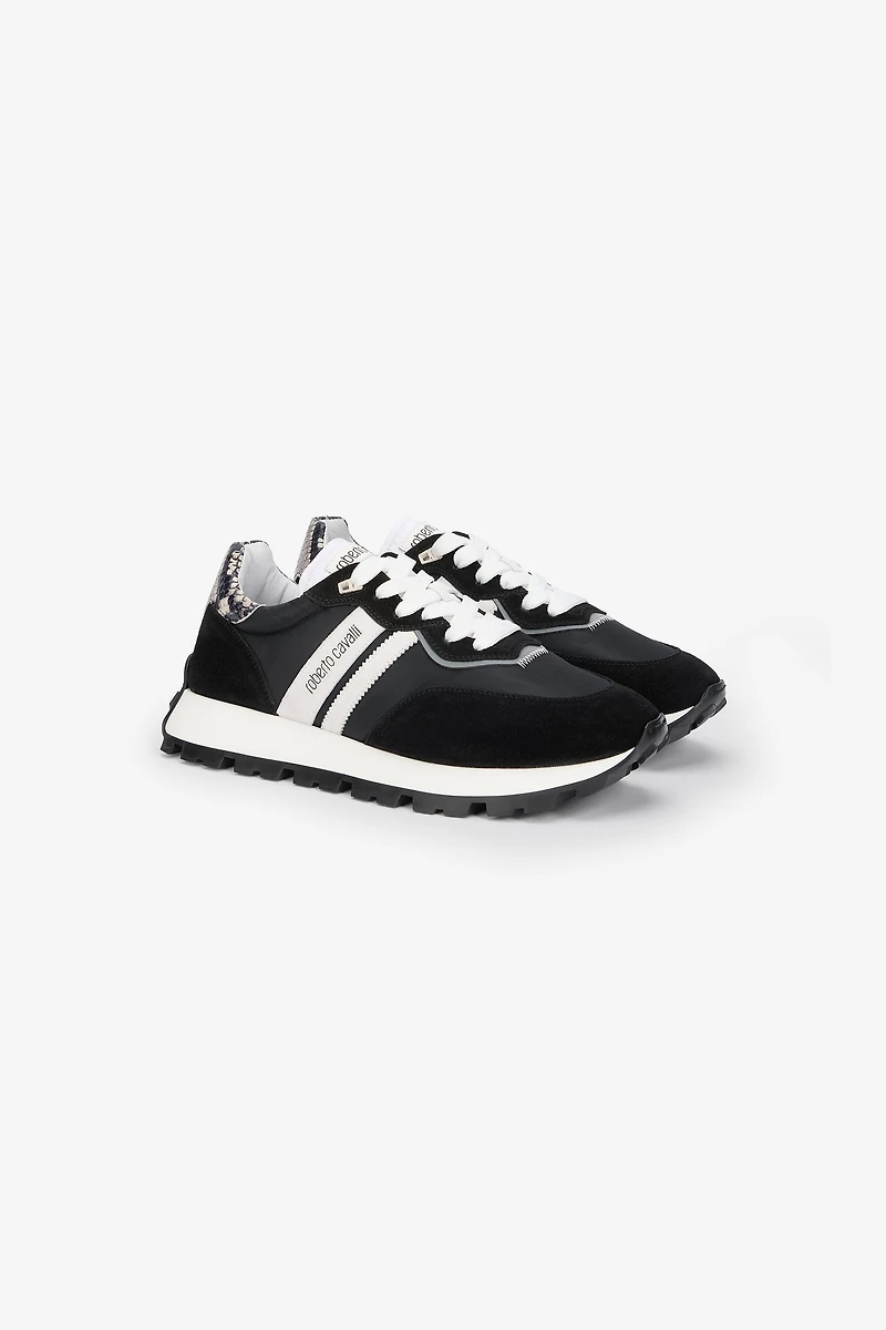 Black Running Shoes With Snake-Print Detail