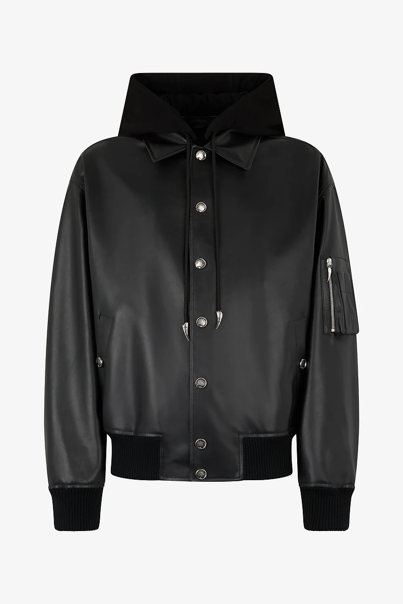 Leather Bomber Jacket With Hood