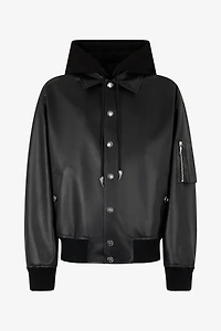 Leather Bomber Jacket With Hood