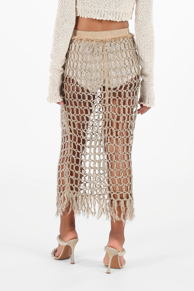 Long Mesh Skirt with Fringes