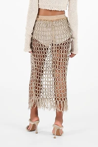 Long Mesh Skirt with Fringes