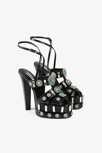 Gemstone-detail leather platform sandals