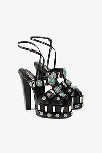 Gemstone-detail leather platform sandals