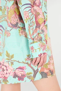 Shirt Dress With Oriental Bird Print