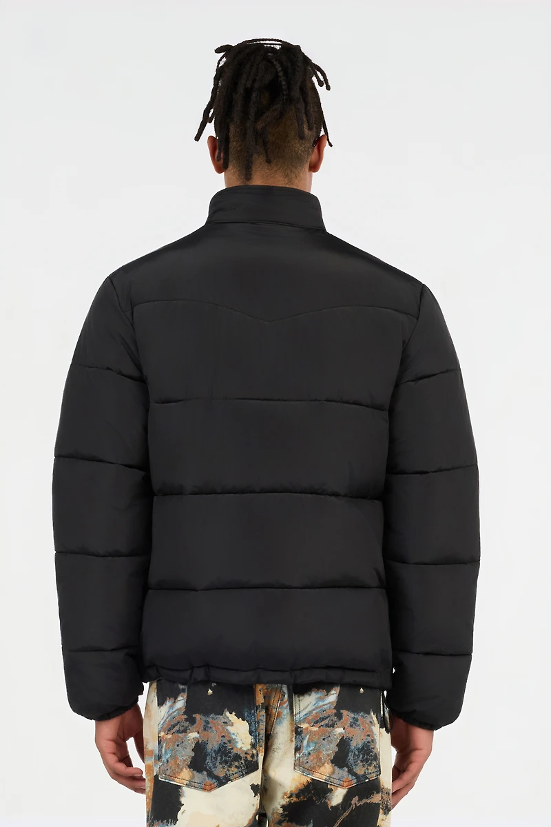 Black Puffer Jacket with Monogram JC