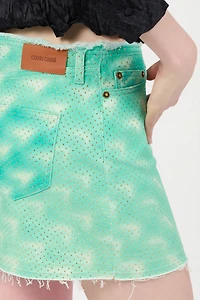 Miniskirt With Optical Glass Print And Micro Studs