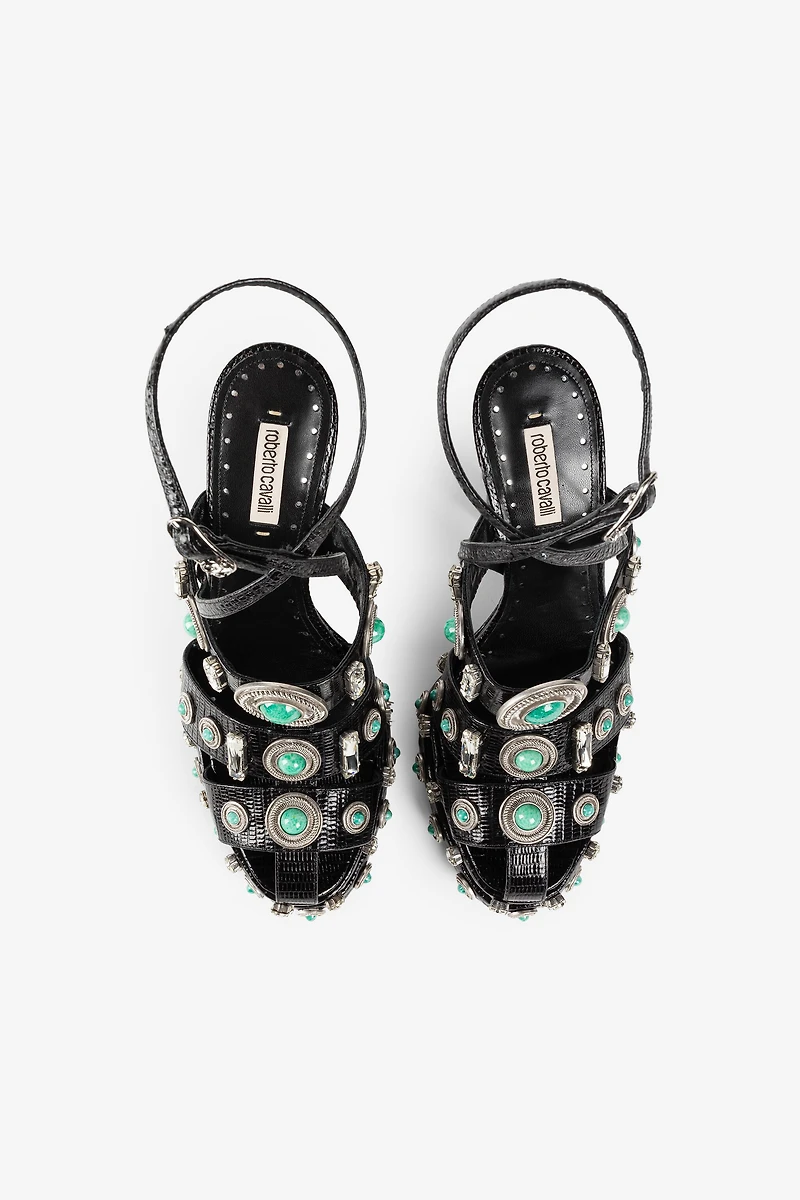Gemstone-detail leather platform sandals