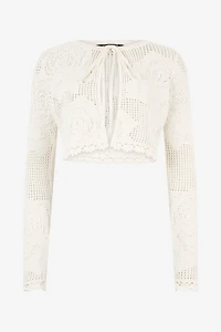 Openwork Cropped Cardigan With Roses